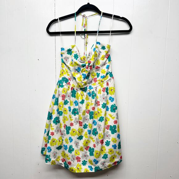 American Eagle Womens Vibrant Floral Halter Mini Dress Size 6 Pockets High Waist - Picture 1 of 12